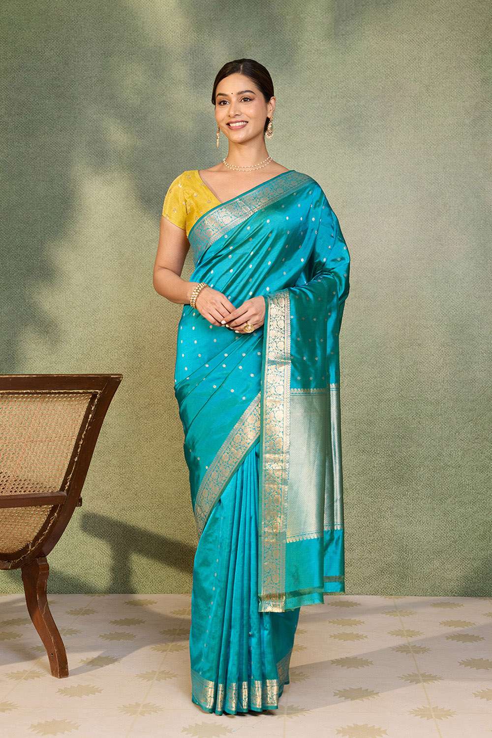 Blue Silk Viscose Cutwork Banaras  Saree image number null