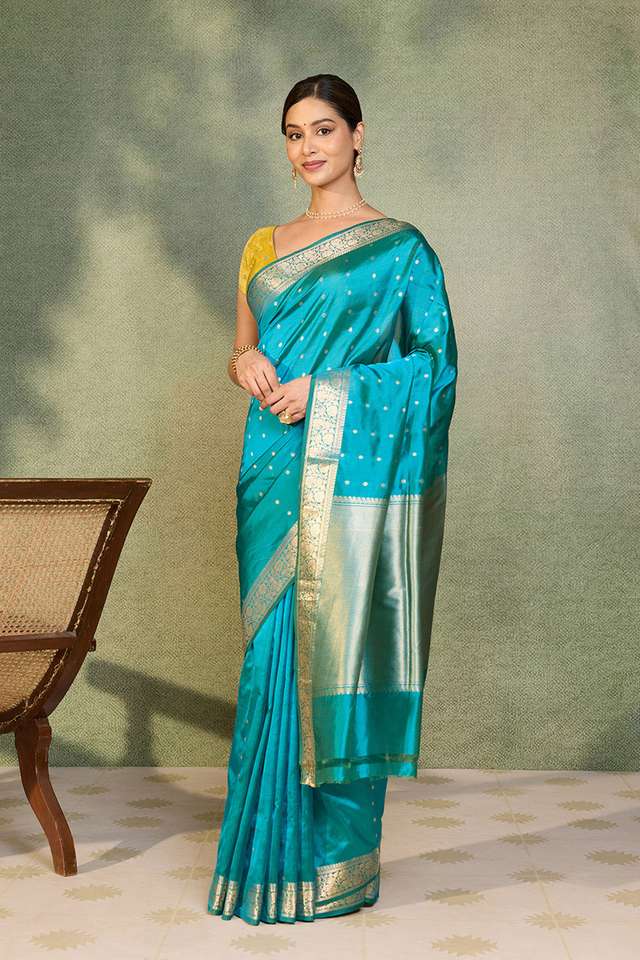 Blue Silk Viscose Cutwork Banaras  Saree thumbnail image number null