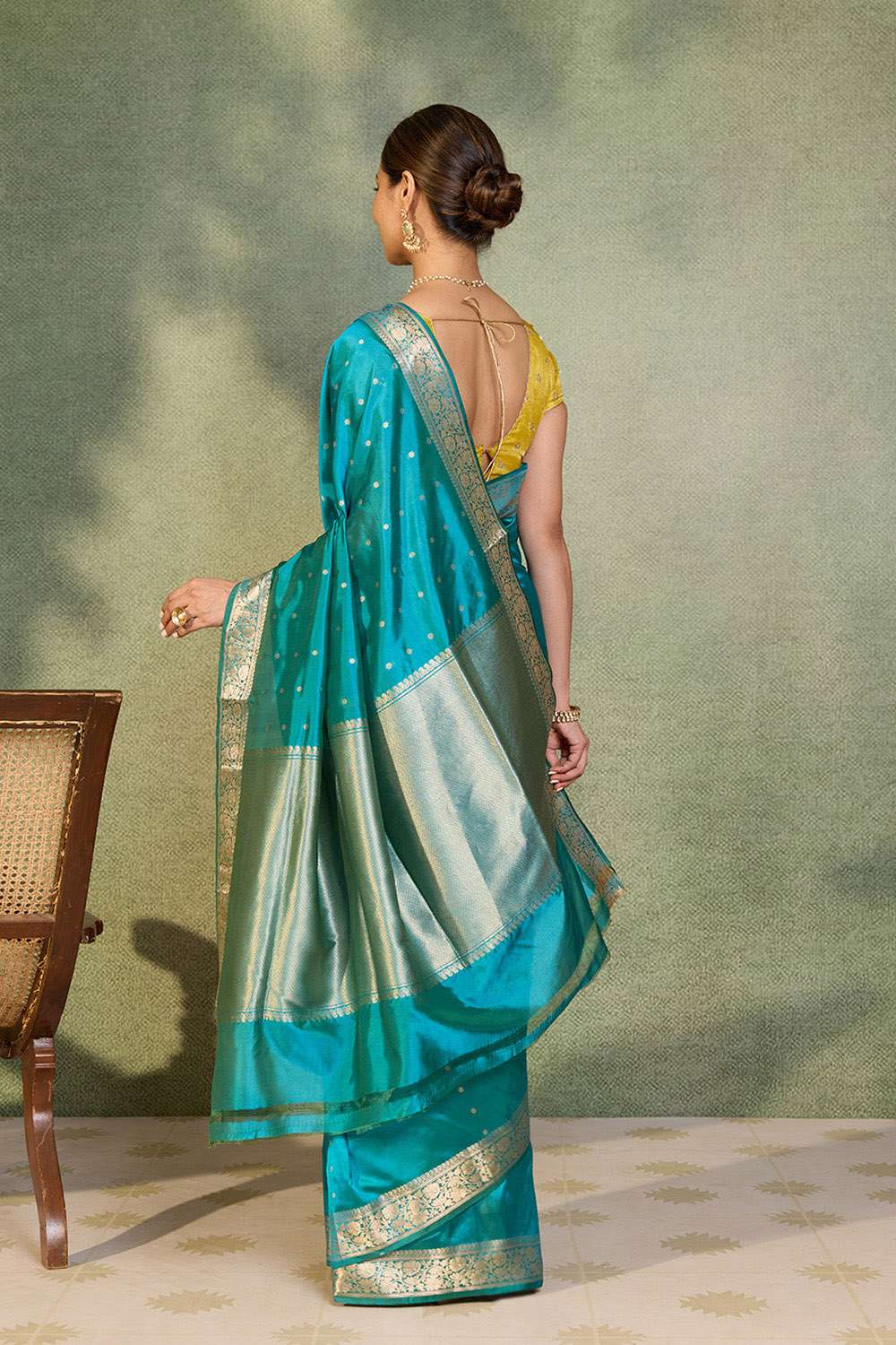 Blue Silk Viscose Cutwork Banaras  Saree image number null