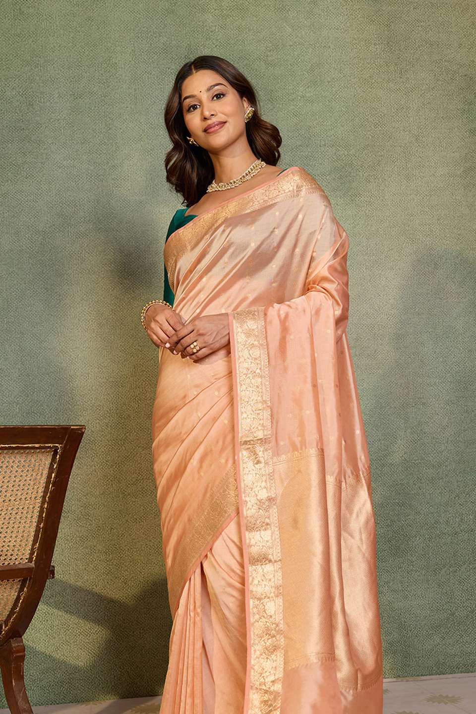 Light Orange Banarasi Inspired Design Silk Viscose Cutwork Saree