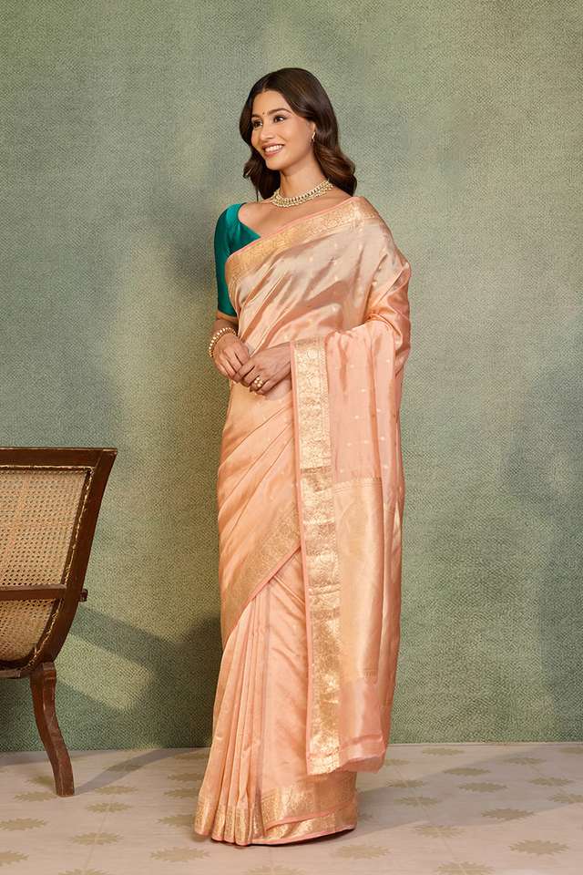 Light Orange Banarasi Inspired Design Silk Viscose Cutwork Saree thumbnail image number null