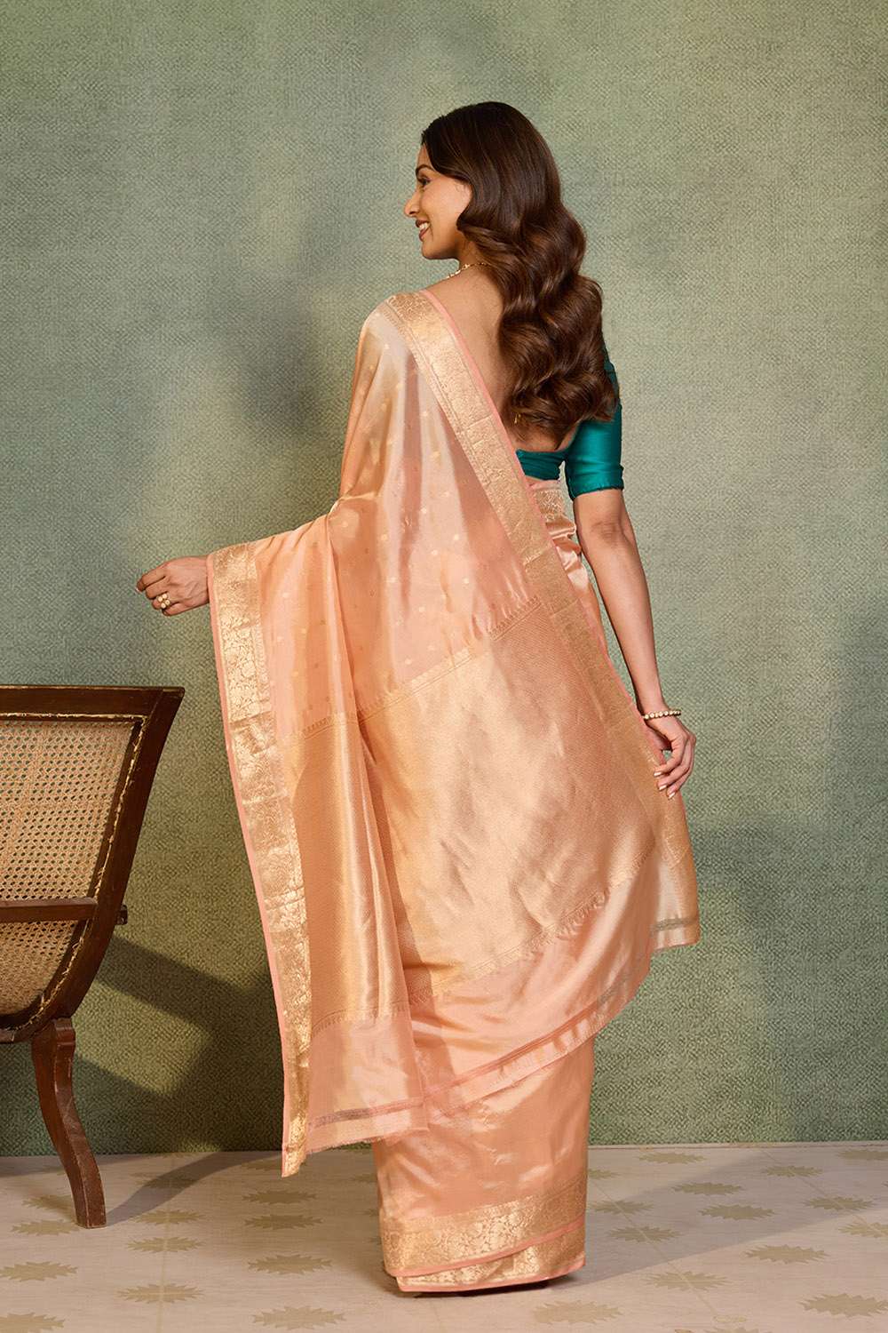 Light Orange Banarasi Inspired Design Silk Viscose Cutwork Saree image number null