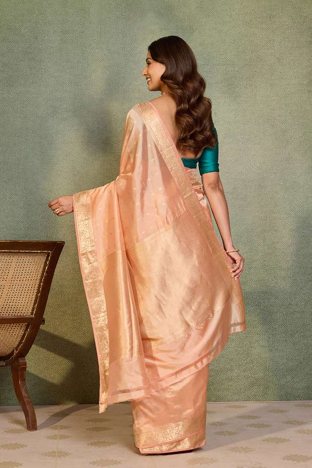 Light Orange Banarasi Inspired Design Silk Viscose Cutwork Saree thumbnail image number null