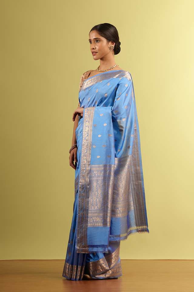 Blue Silk Viscose Woven Saree thumbnail image number null