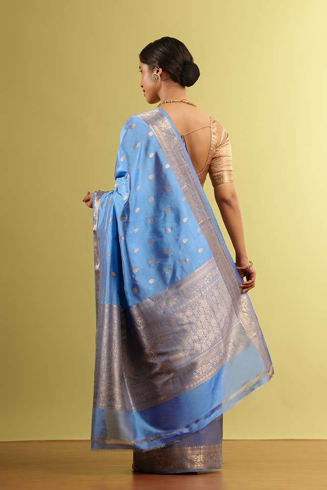 Blue Silk Viscose Woven Saree thumbnail image number null