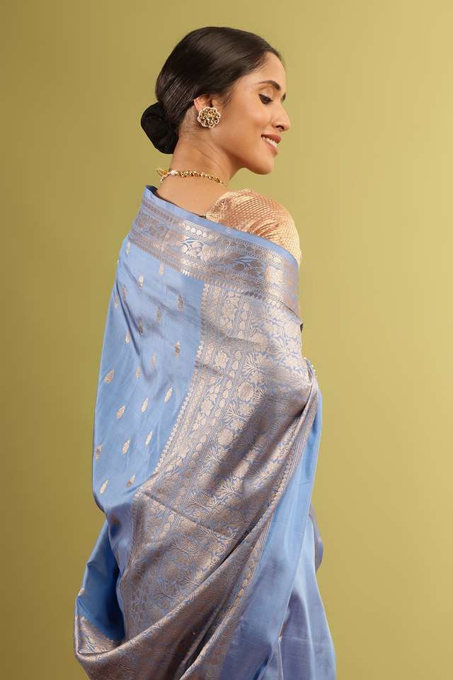 Blue Silk Viscose Woven Saree thumbnail image number null