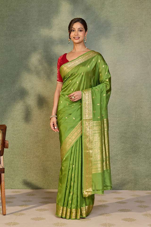 Light Green Silk Viscose Cutwork Banaras  Saree thumbnail image number null
