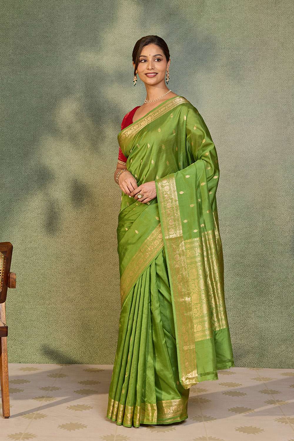 Light Green Silk Viscose Cutwork Banaras  Saree image number null