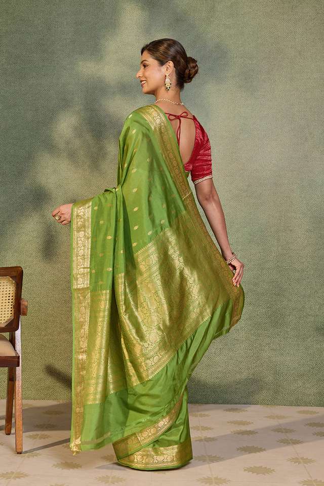 Light Green Silk Viscose Cutwork Banaras  Saree thumbnail image number null