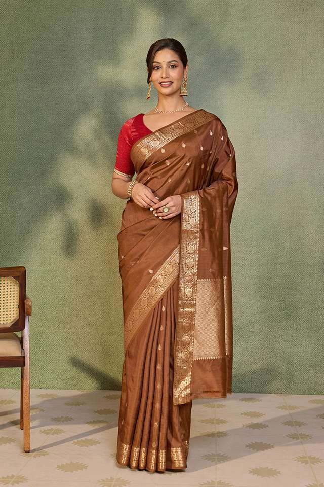 Brown Silk Viscose Cutwork Banaras  Saree thumbnail image number null