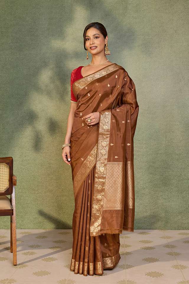 Brown Silk Viscose Cutwork Banaras  Saree thumbnail image number null
