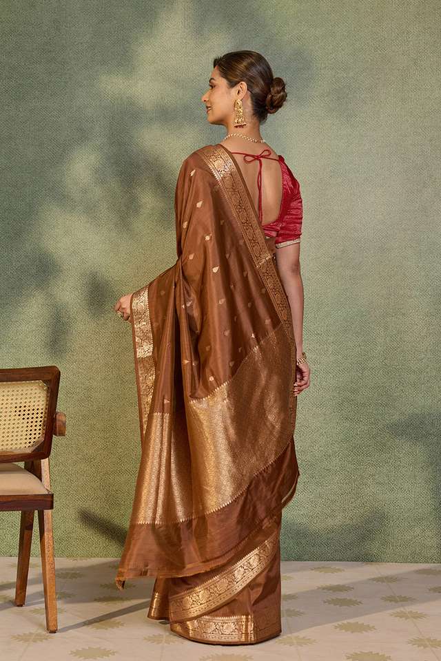Brown Silk Viscose Cutwork Banaras  Saree thumbnail image number null