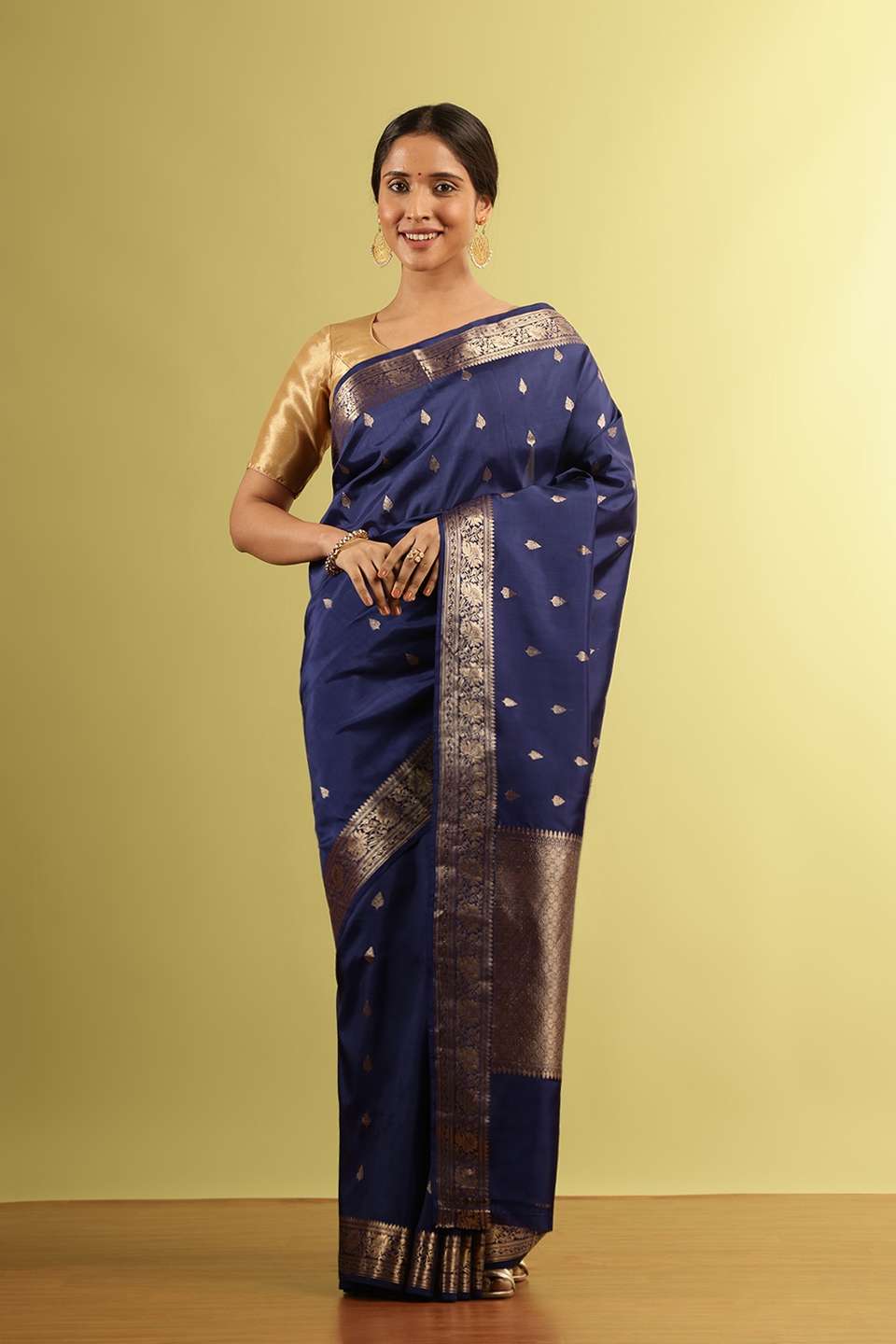 Dark Blue Silk Viscose Woven Saree