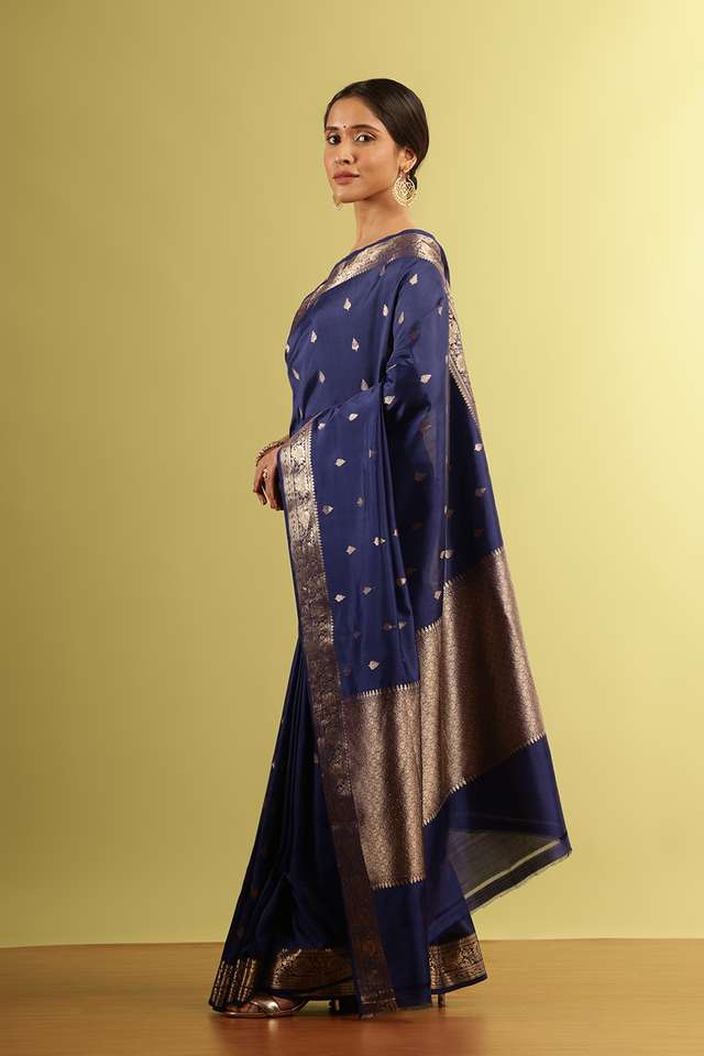 Dark Blue Silk Viscose Woven Saree thumbnail image number null