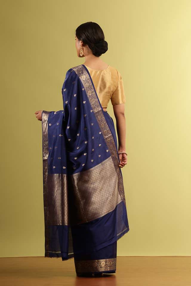 Dark Blue Silk Viscose Woven Saree thumbnail image number null