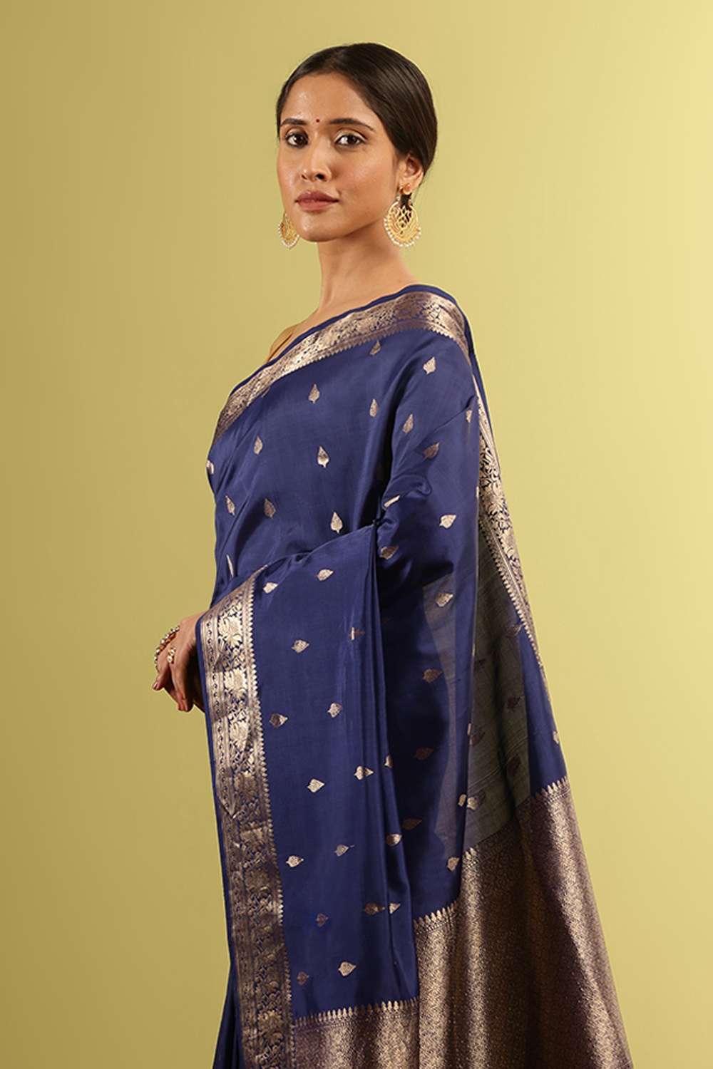 Dark Blue Silk Viscose Woven Saree image number null
