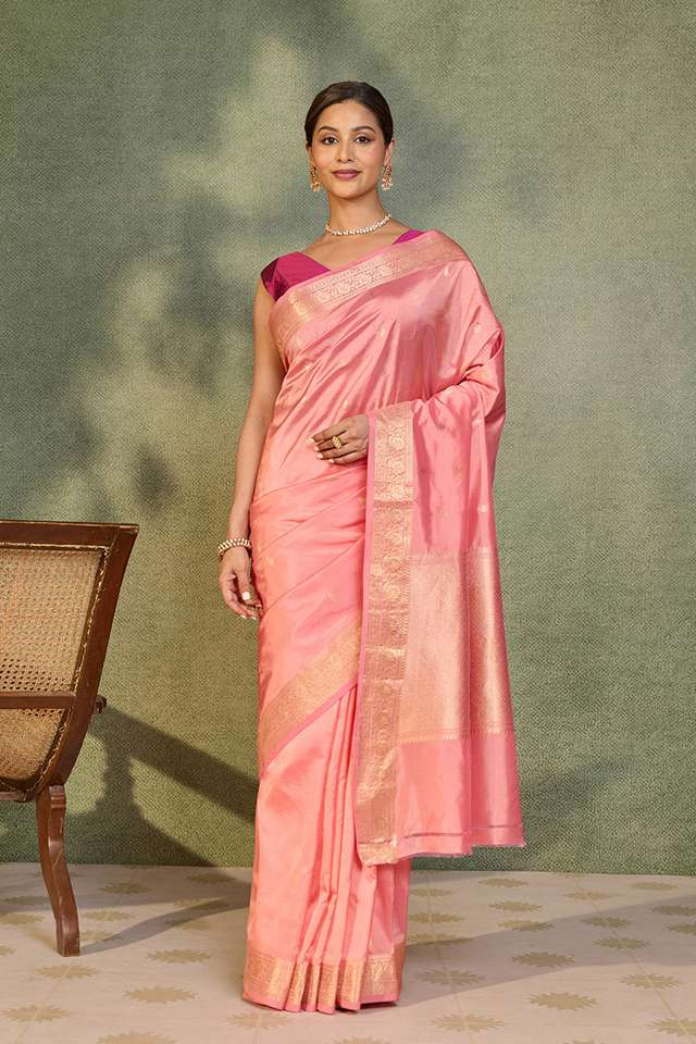 Pink Silk Viscose Cutwork Banaras  Saree thumbnail image number null