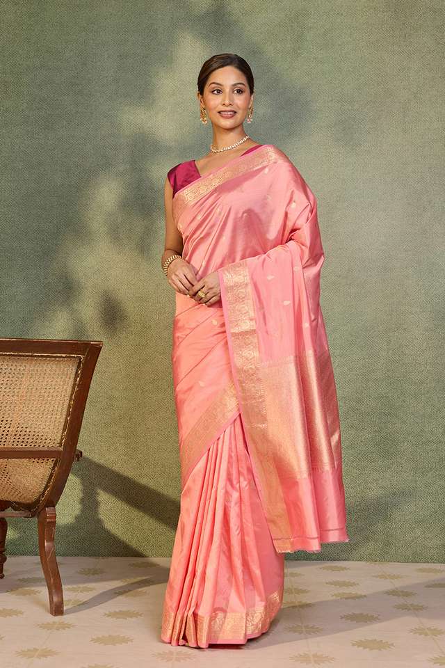 Pink Silk Viscose Cutwork Banaras  Saree thumbnail image number null