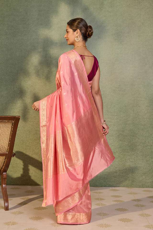 Pink Silk Viscose Cutwork Banaras  Saree thumbnail image number null