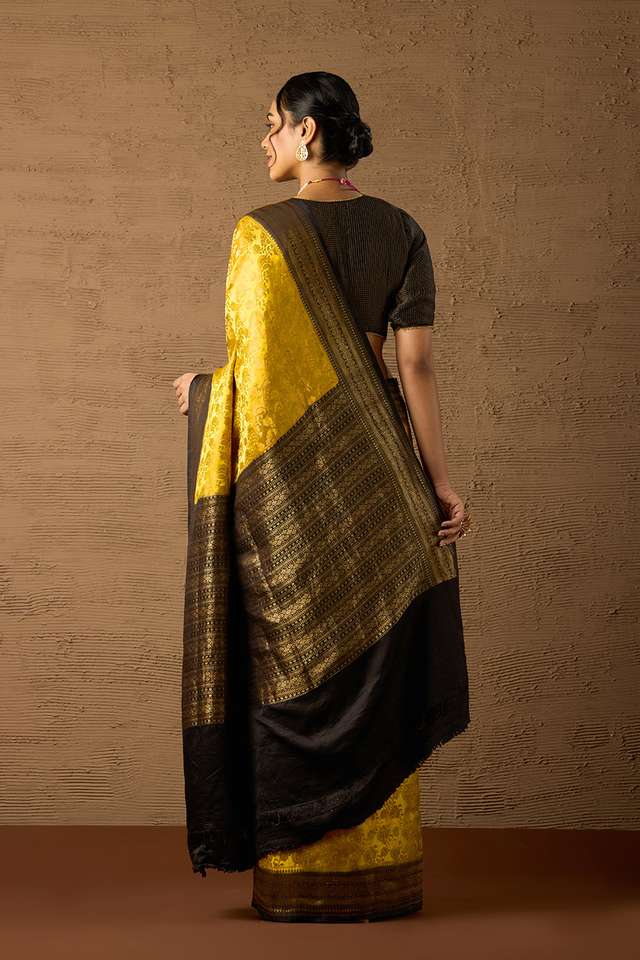Yellow Pure Silk Tanchoi Banarasi Saree thumbnail image number null