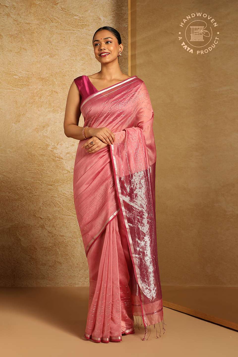 Pink Pure Silk Cotton Woven Maheshwari Saree