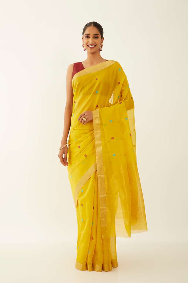 Yellow Pure Silk Cotton Chanderi Saree image number