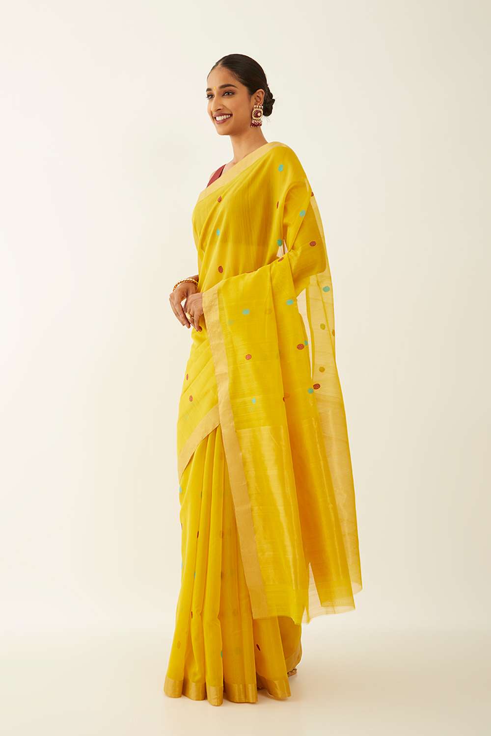 Yellow Pure Silk Cotton Chanderi Saree image number null