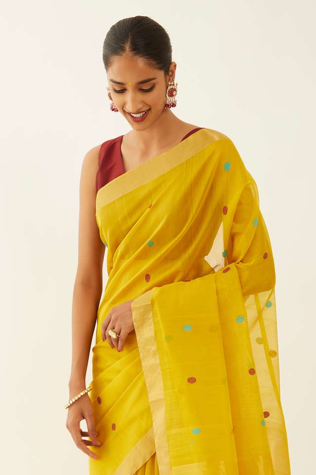 Yellow Pure Silk Cotton Chanderi Saree thumbnail image number null