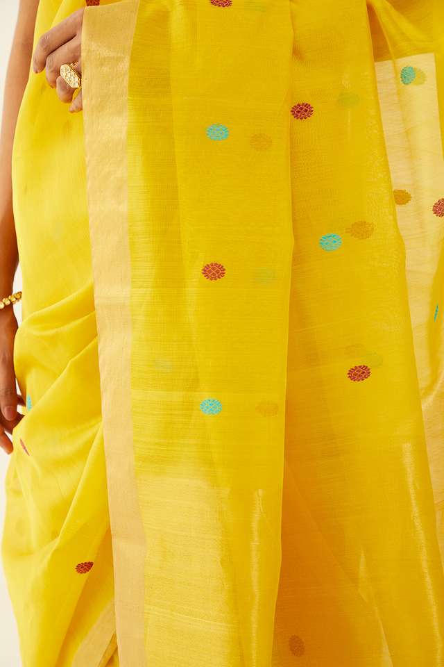 Yellow Pure Silk Cotton Chanderi Saree thumbnail image number null