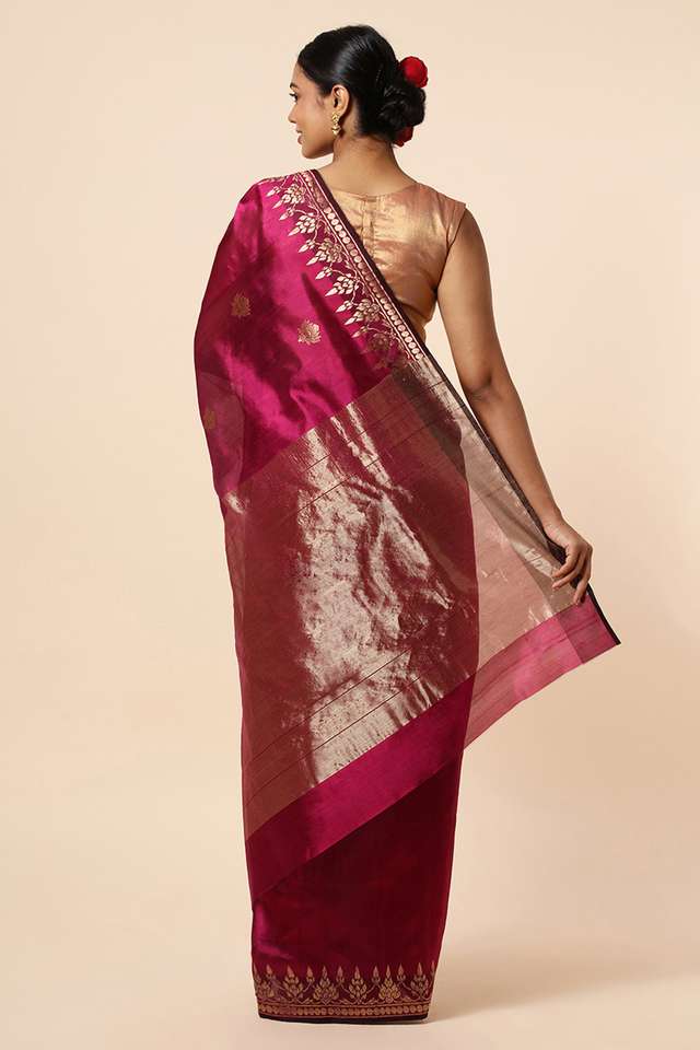 Dark Pink Pure Silk Chanderi Saree thumbnail image number null