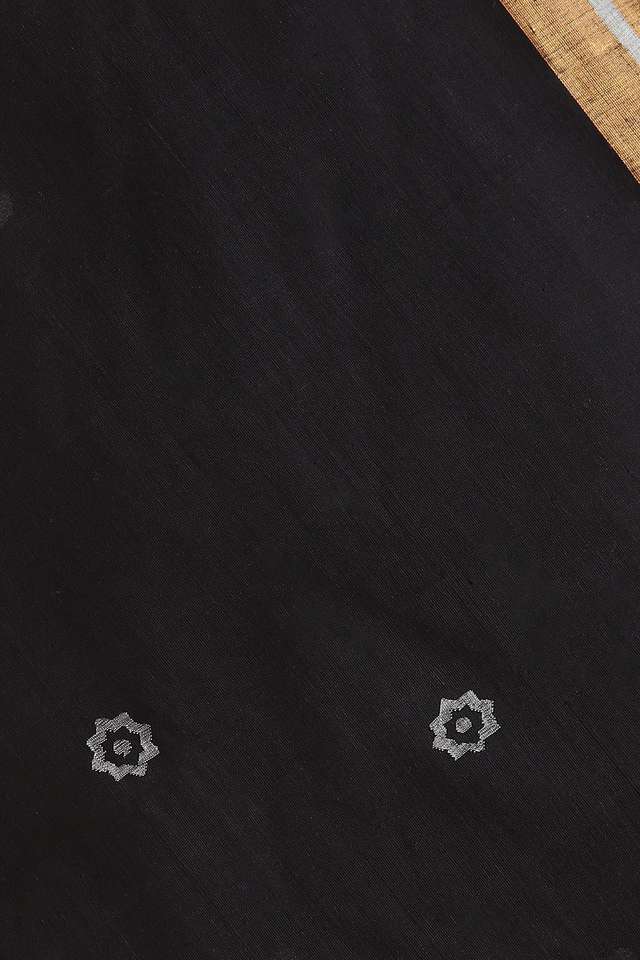 Black Pure Khadi Cotton Ponduru Jamdani Saree thumbnail image number null