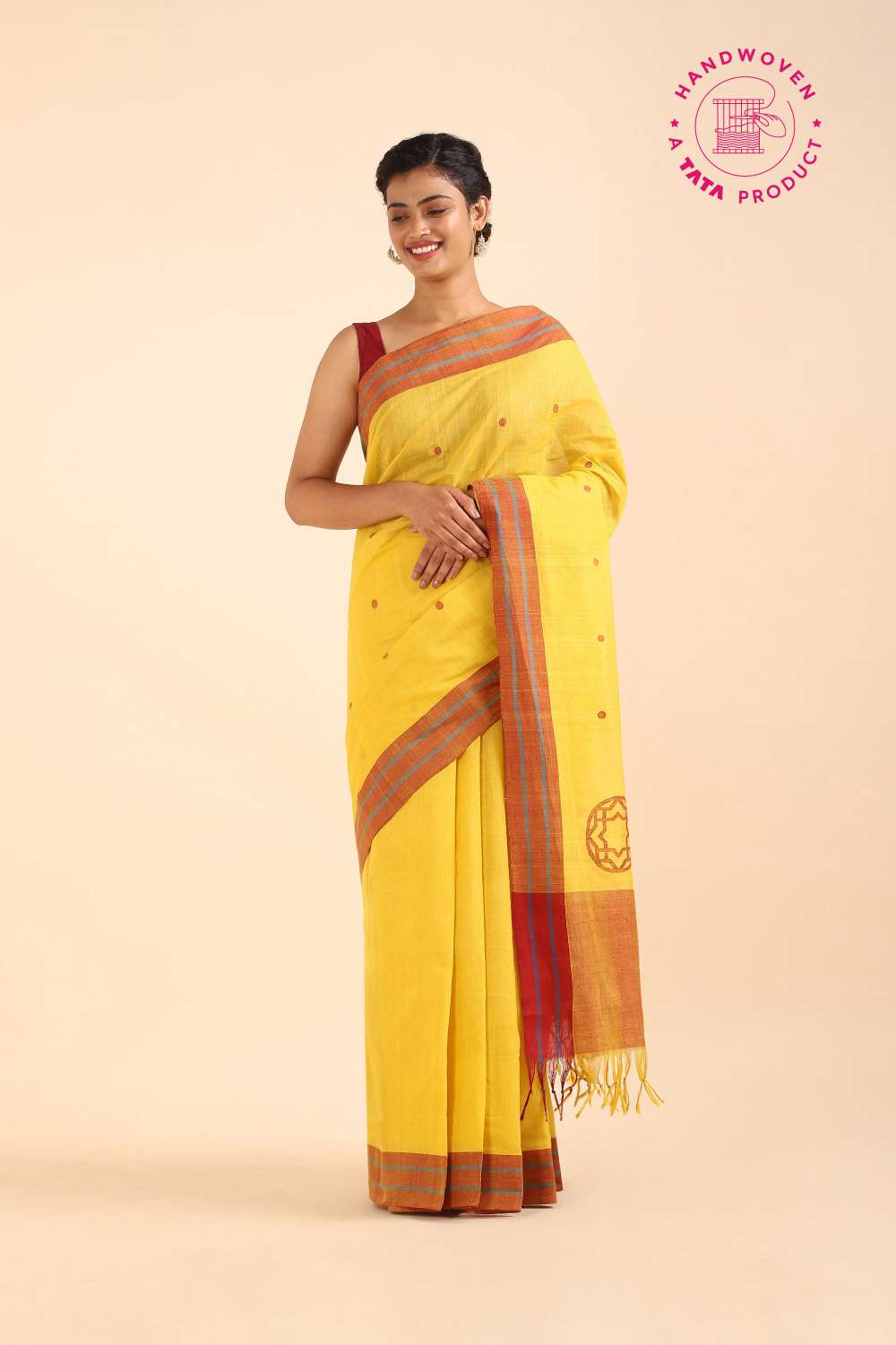 Yellow Pure Khadi Cotton Ponduru Jamdani Saree image number null