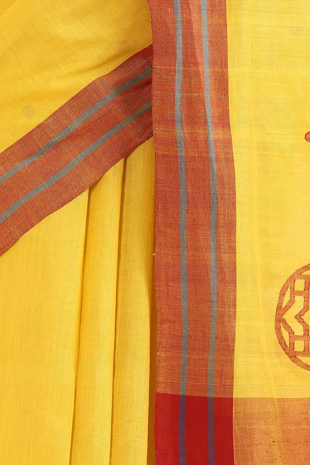 Yellow Pure Khadi Cotton Ponduru Jamdani Saree thumbnail image number null
