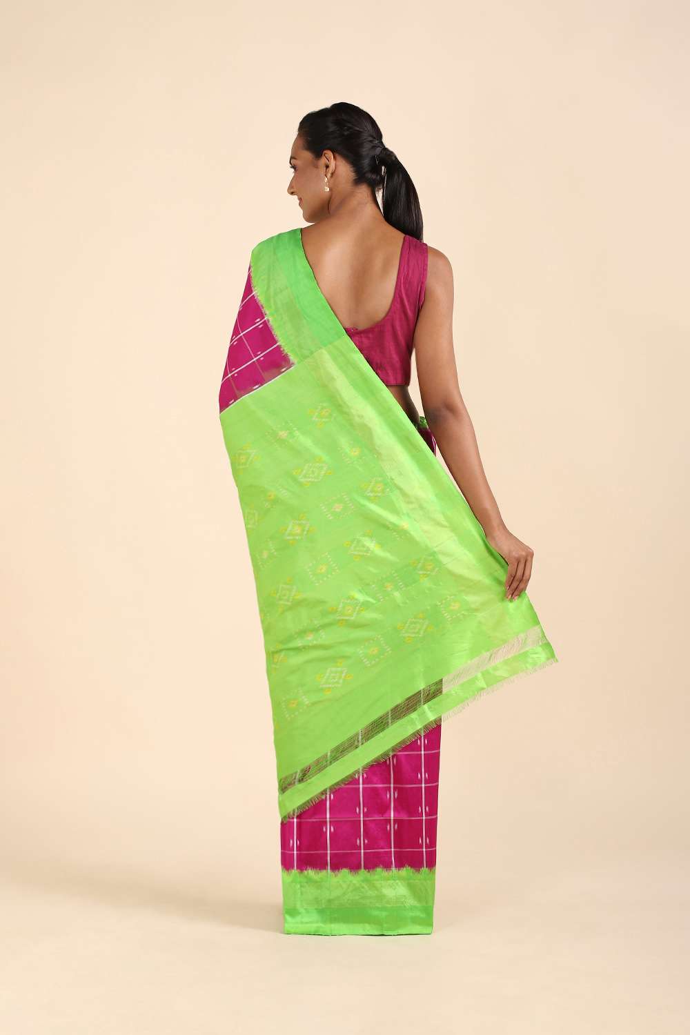 Dark Pink Pure Silk Pochampalli Ikat Saree image number null