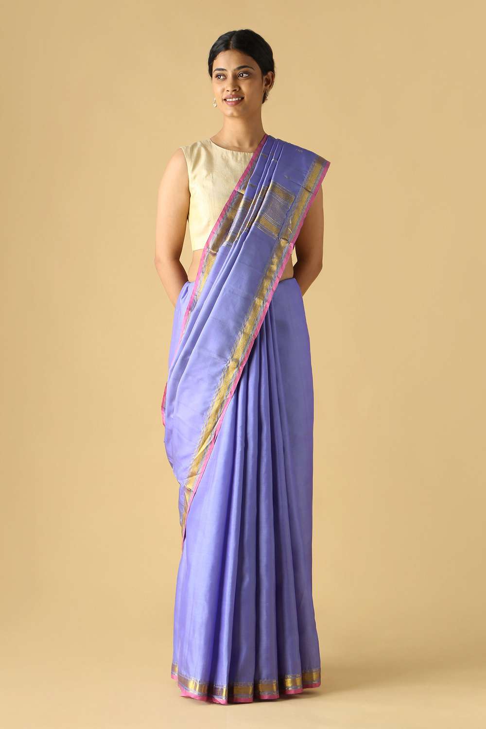 Violet Pure Silk Kanjivaram Saree image number null