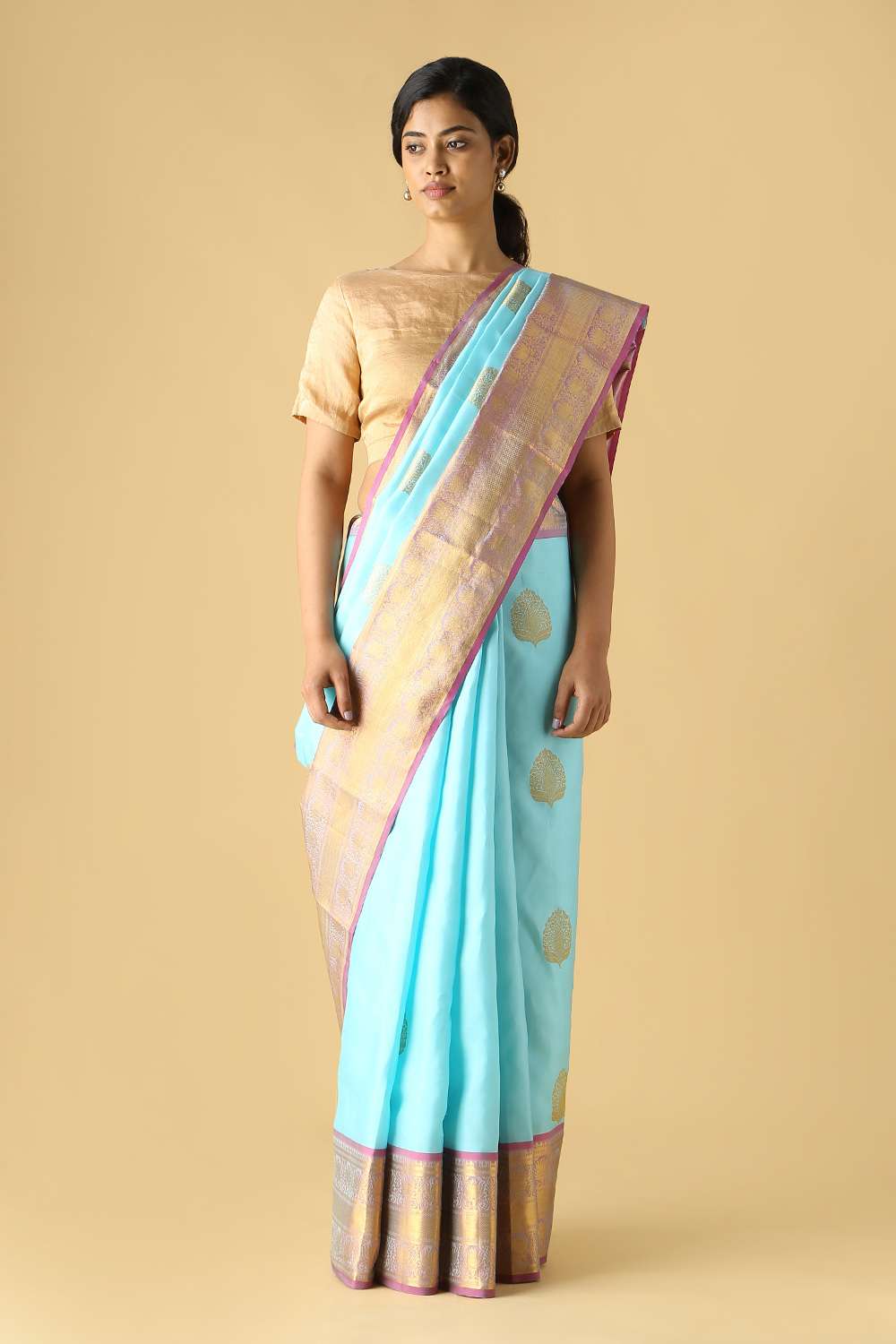 Light Blue Pure Silk Kanjivaram Saree image number null