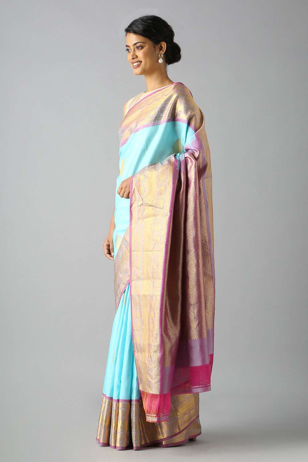 Light Blue Pure Silk Kanjivaram Saree image number null