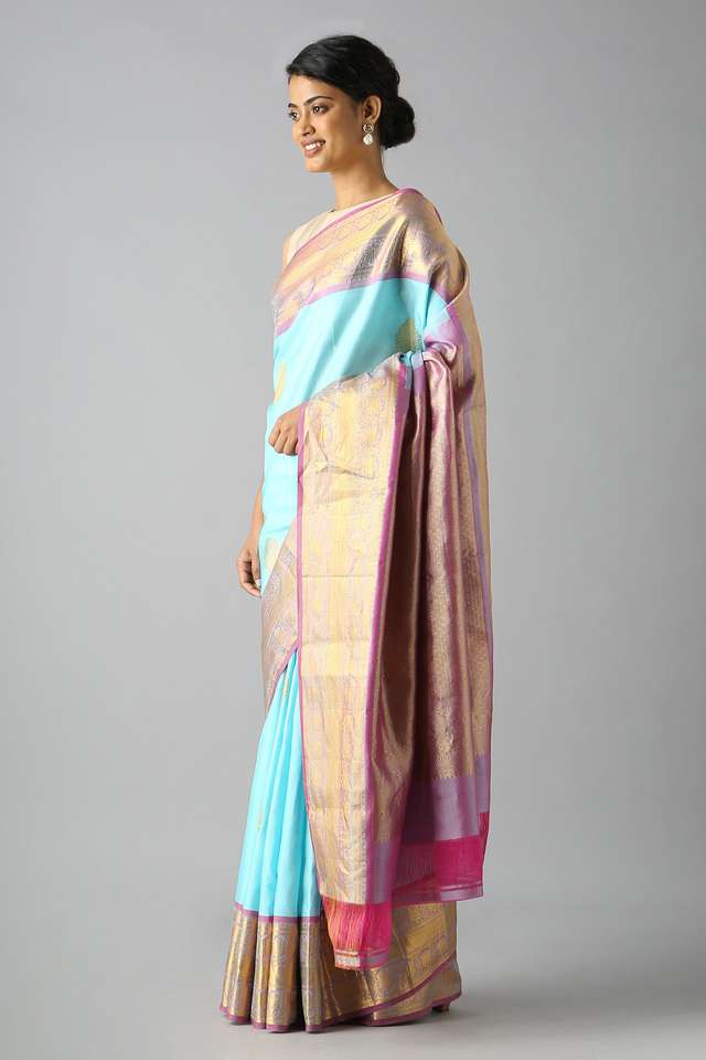 Light Blue Pure Silk Kanjivaram Saree thumbnail image number null