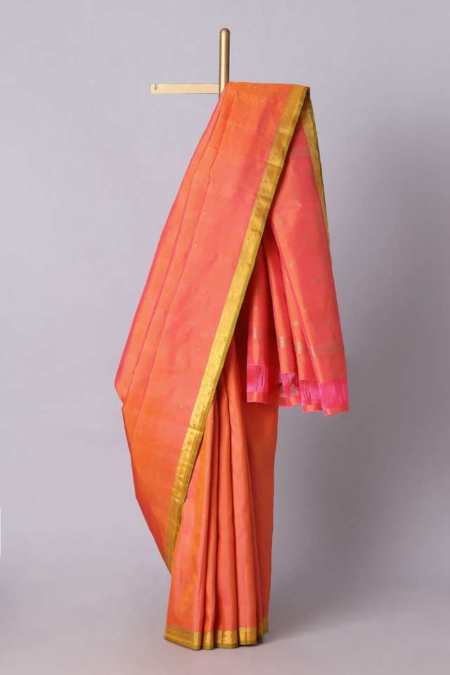 Dark Orange Pure Silk Kanjivaram Saree image number