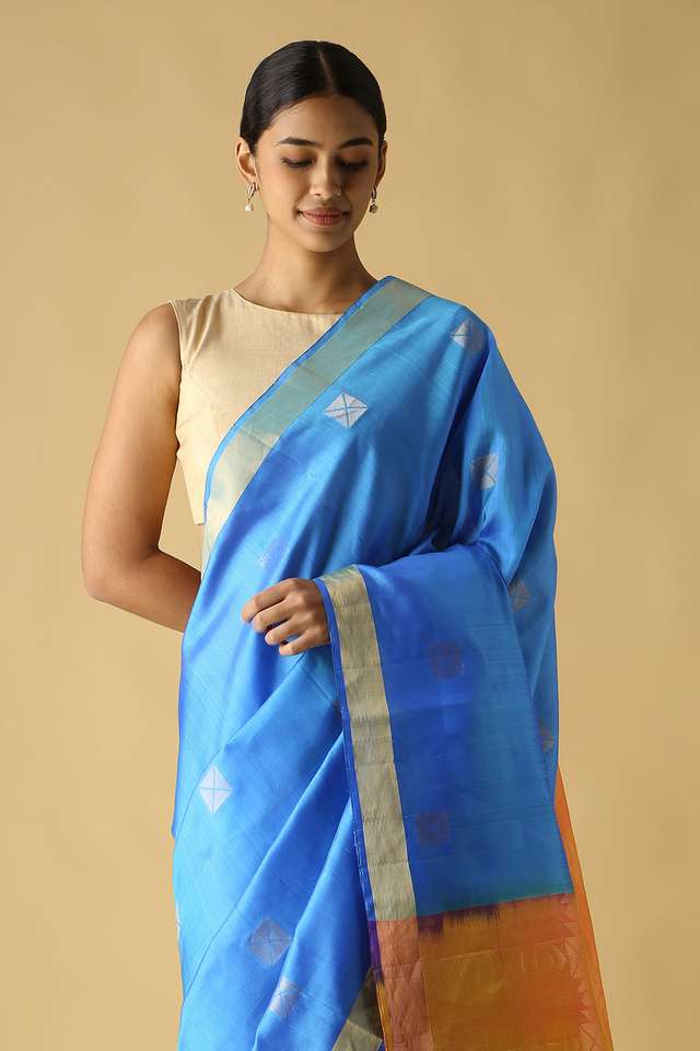 Blue Pure Silk South Saree thumbnail image number null