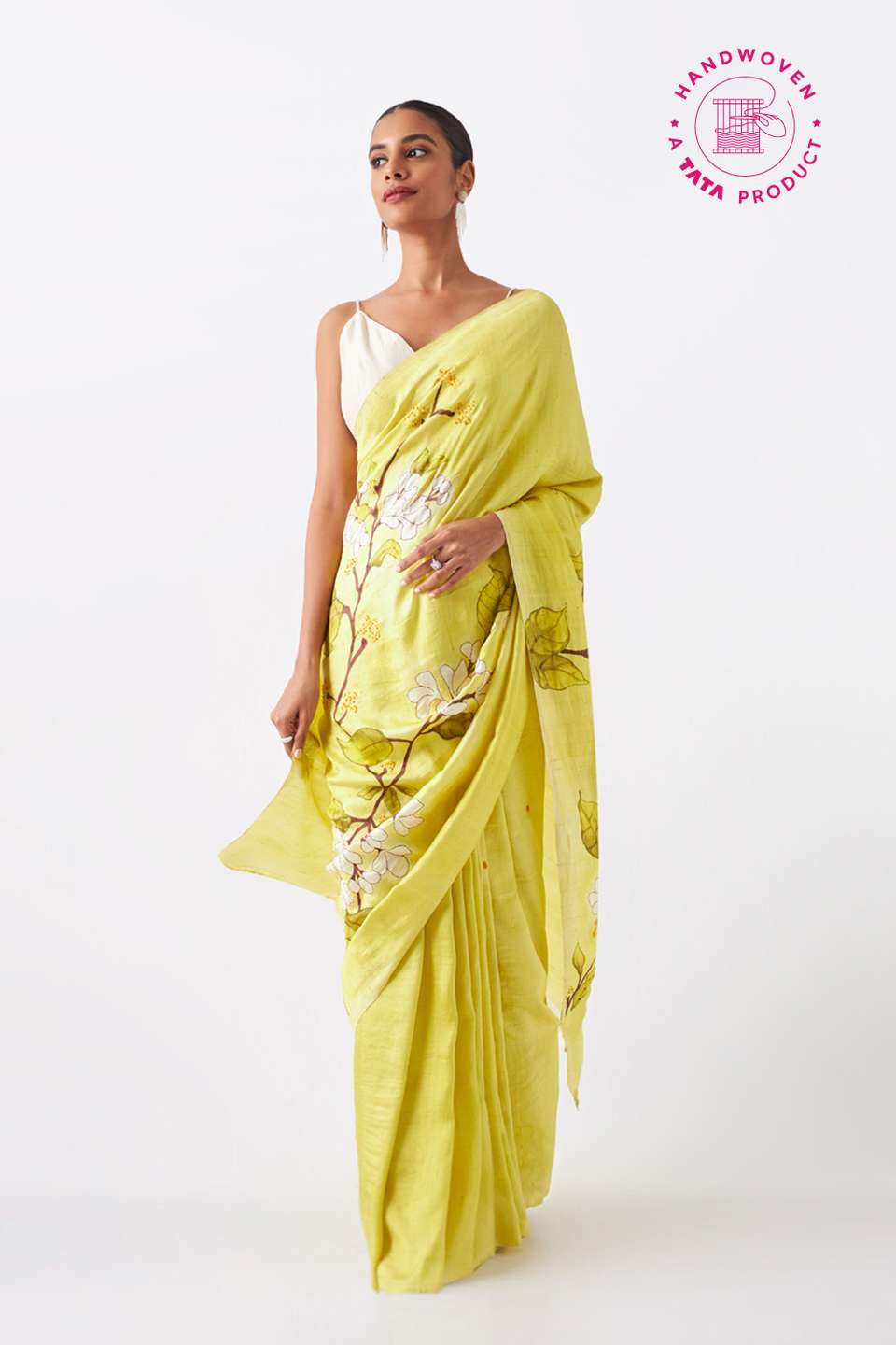 Light Green Pure Silk Hand Paint Saree