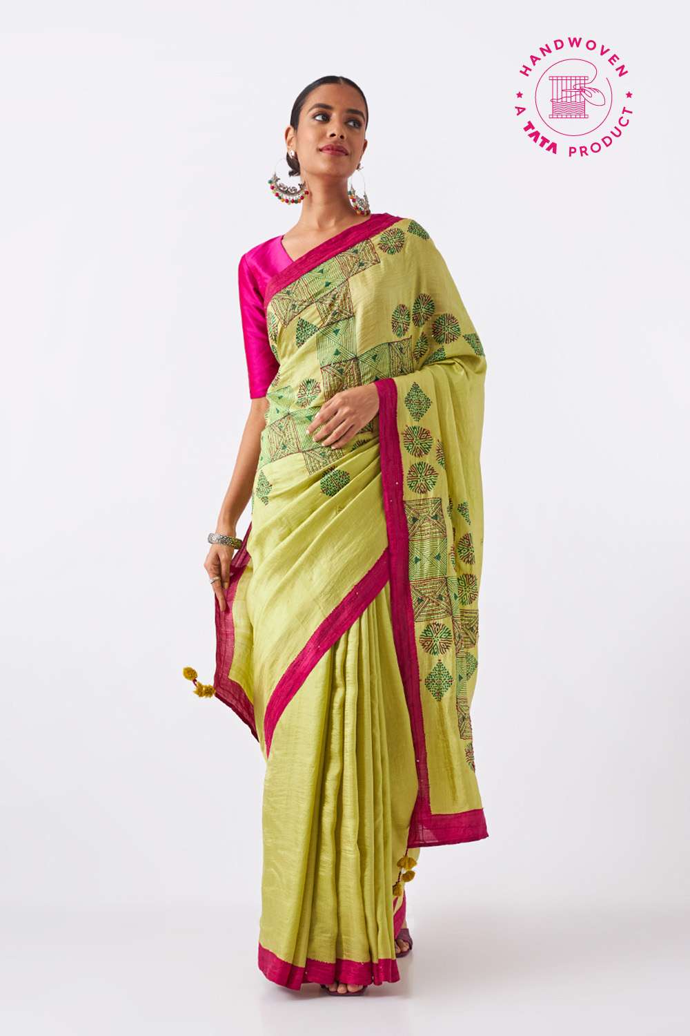 Green Pure Silk Hand Paint Saree image number null