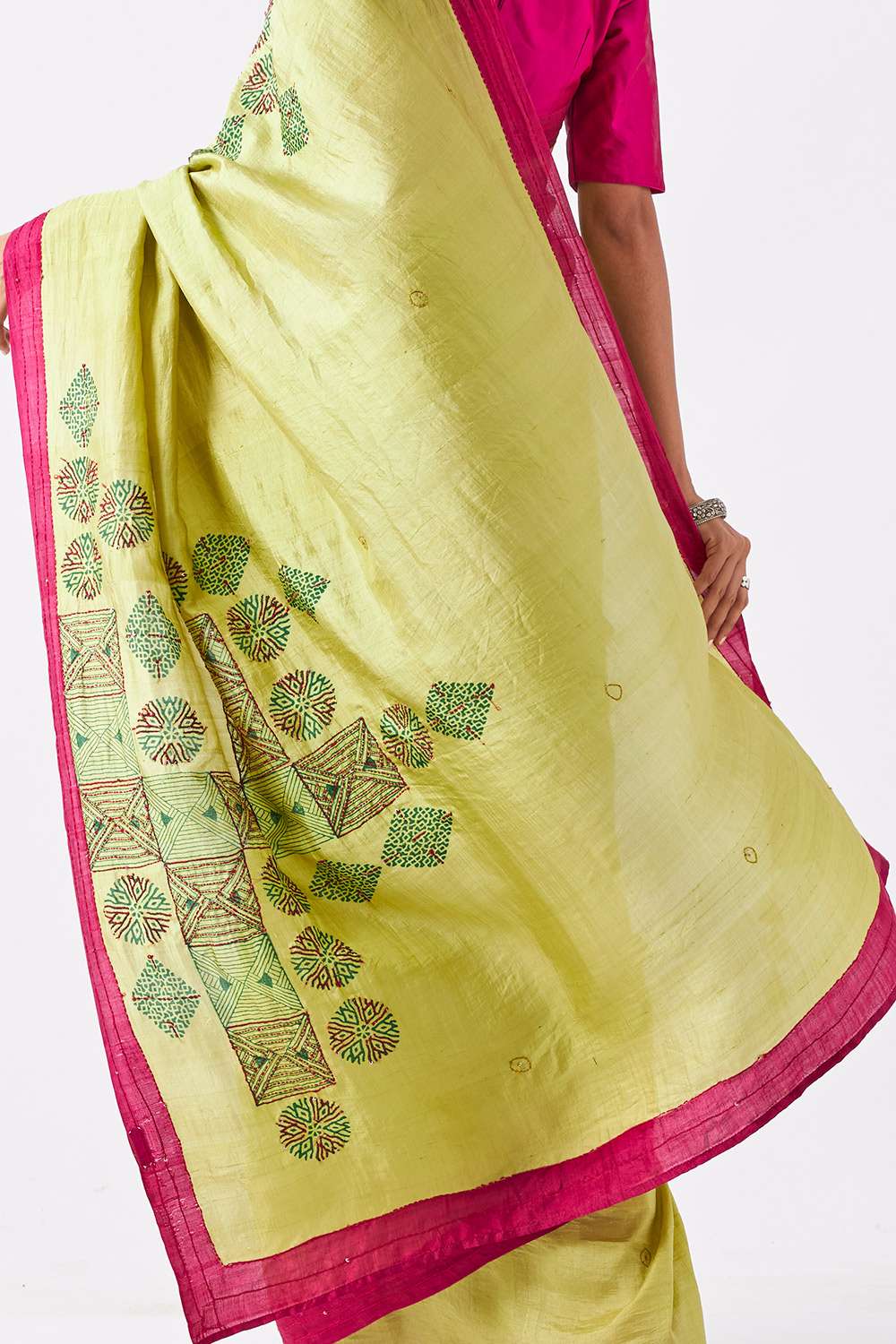 Green Pure Silk Hand Paint Saree image number null