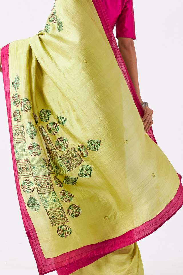 Green Pure Silk Hand Paint Saree thumbnail image number null