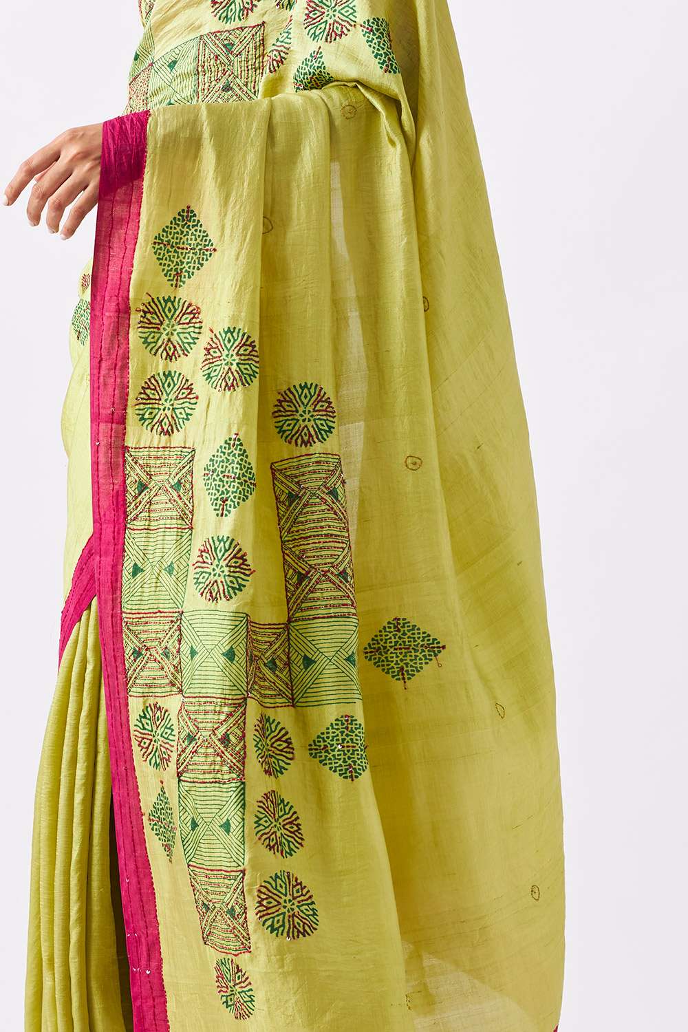 Green Pure Silk Hand Paint Saree image number null