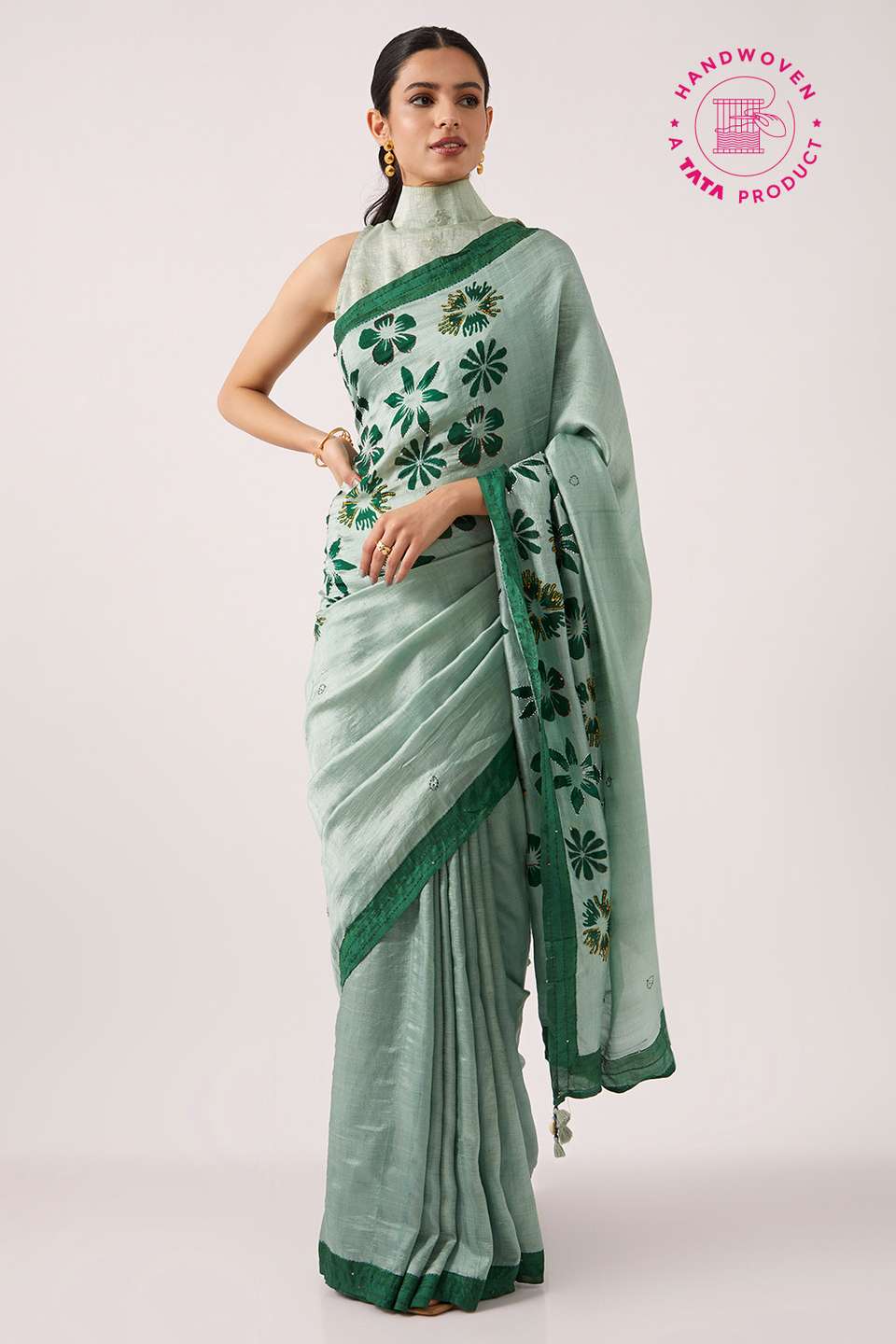 Light Green Pure Silk Hand Paint Saree