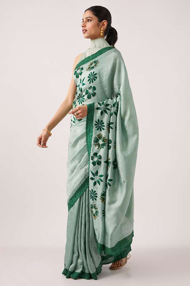 Light Green Pure Silk Hand Paint Saree thumbnail image number null