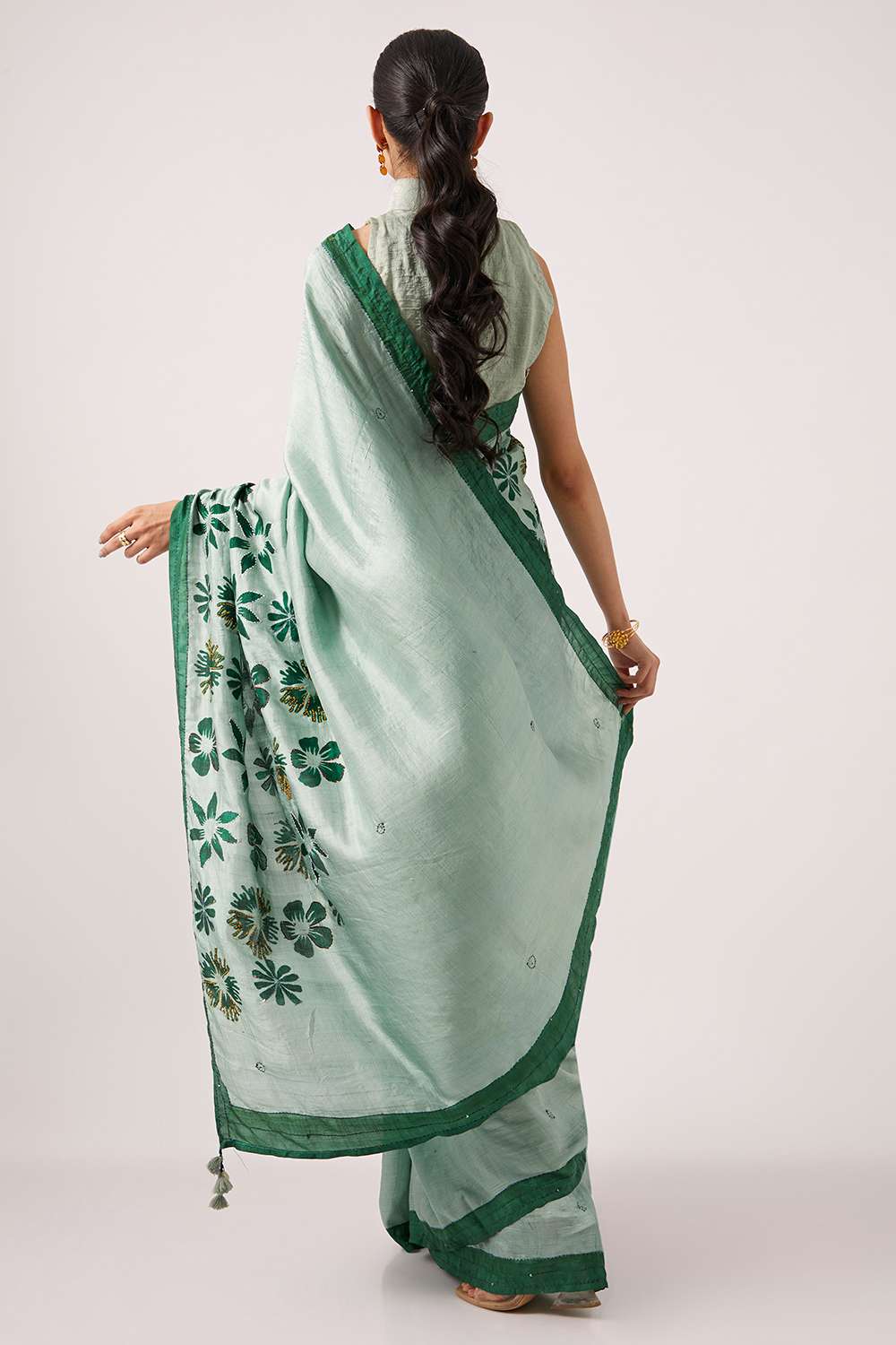 Light Green Pure Silk Hand Paint Saree image number null