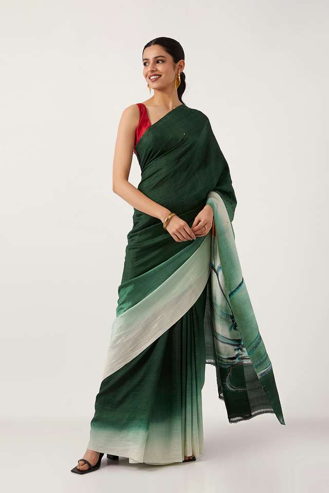 Green Pure Silk Hand Painted Saree thumbnail image number null