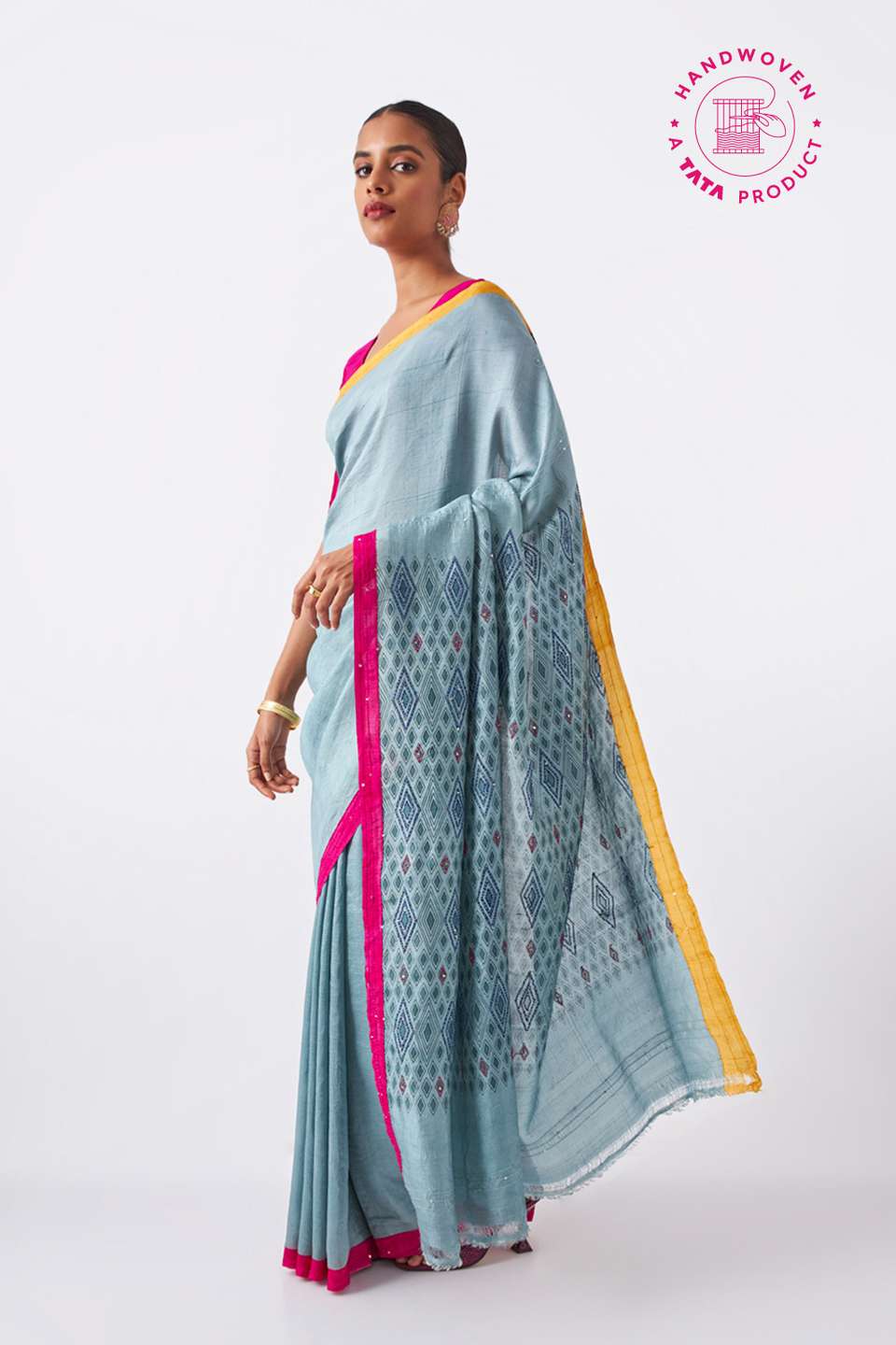 Grey Pure Silk Hand Painted Saree